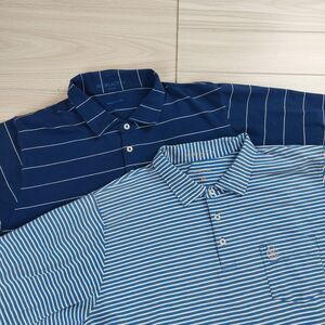 Lot of 2 B Draddy Shirt Mens XL Blue Polo Striped Golf‎ Stretch Preppy Comfort